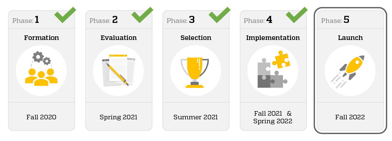 LMS Timeline with 5 phases and phase #5, Launch, is highlighted