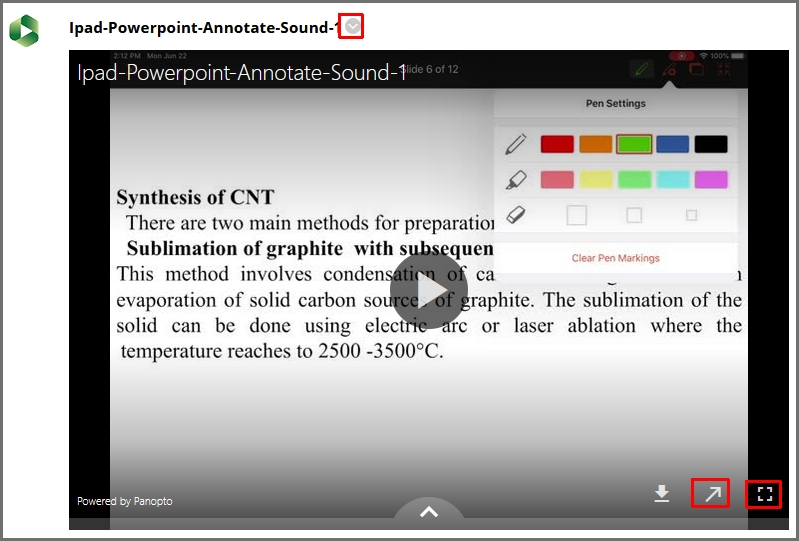 Example of embedded Panopto video in Blackboard 