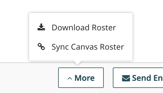 Screenshot of Sync Canvas Roster button in Gradescope found in the More button