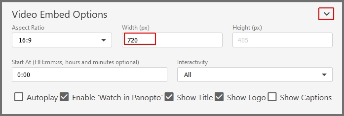 Screenshot - Panopto Video embed options in Canvas