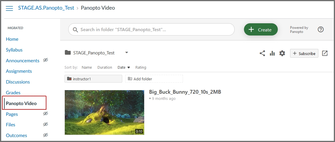 Screenshot - clicking on Panopto Video course menu link in Canvas